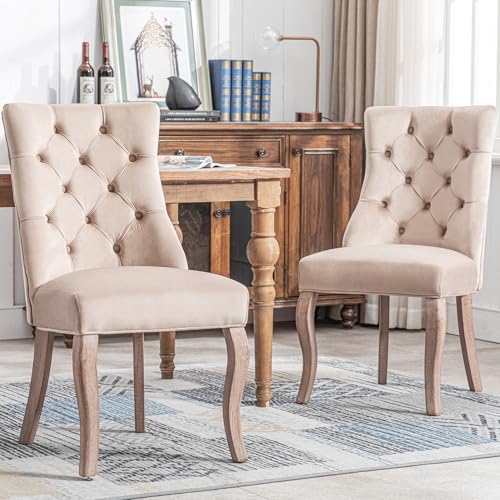 Crlnaup 4-Fußstuhl, Stuhl Beige Samt Esszimmerstuhl,hohe Rückenlehne, mit Knopfsteppung, Gestell aus Massivholz, Beige(Set, 2 St) von Crlnaup