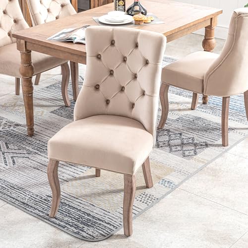 Crlnaup 4-Fußstuhl, Stuhl Beige Samt Esszimmerstuhl,hohe Rückenlehne, mit Knopfsteppung, Gestell aus Massivholz, Beige(Set, 6 St) von Crlnaup