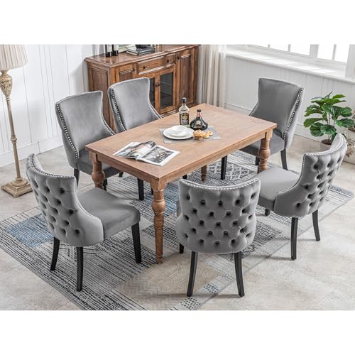 Crlnaup 4-Fußstuhl, Stuhl Grau Samt Esszimmerstuhl, mit Knopfsteppung, Gestell aus Massivholz, Grau(Set, 6 St) von Crlnaup