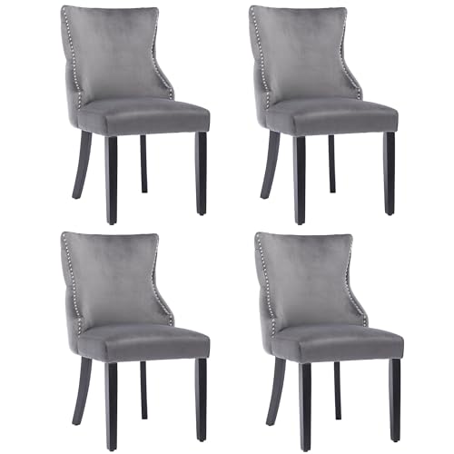 Crlnaup 4-Fußstuhl, Stuhl Grau Samt Esszimmerstuhl,mit Knopfsteppung, Gestell aus Massivholz, Grau(Set, 4 St) von Crlnaup