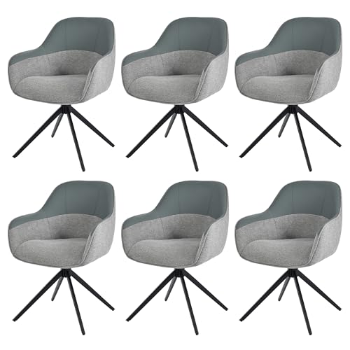Crlnaup 6 Drehbare Essstühle mit Kunstleder-Stoff-Kombination, hoch gepolstert, mit höhenverstellbaren Füßen, beige, perfekt für Küche und Esszimmer (Grau) von Crlnaup