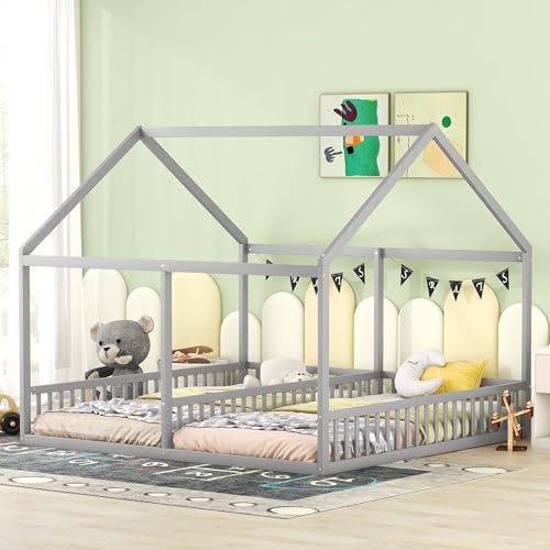 Crlnaup 90 x 200 Einzelbetten, Flache Betten, Hausmodelle, 2-in-1-Betten, Grau von Crlnaup