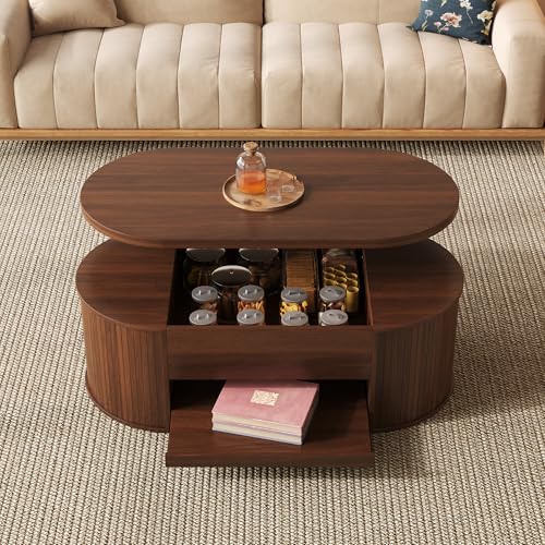 Crlnaup Anhebbarer Couchtisch, Couchtisch mit gebogenen Holzseiten, ausziehbarem Regal, anhebbarer Tischplatte, multifunktionales Wohnzimmermöbel. Crlnaup Anhebbarer Couchtisch, Couchtisch mit gebogenen Holzseiten, ausziehbarem Regal, anhebbarer Tischplatte, multifunktionales Wohnzimmermöbel. von Crlnaup
