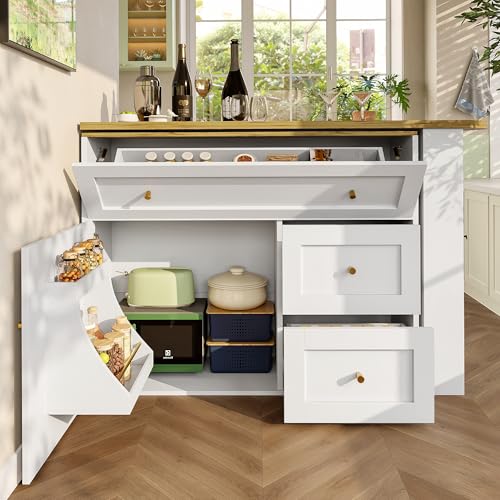Crlnaup Ausziehbarer Bartisch mit Stauraum(138-204×39×105cm), Küchenschrank, Sideboard mit Snackregal, Teleskopischer Bartisch, Stehtisch Bistrotisch Hochtisch Kücheninsel, weiß von Crlnaup