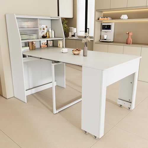 Crlnaup Ausziehbarer Esstisch, L52/132.5*B80*H76cm, Einweg-Ausziehtisch, Esszimmer-Stauschrank, mit Stauraum, Rechteckiger, Coffee Lounge Tisch, Platzsparender Multifunktions, Weiß Crlnaup Ausziehbarer Esstisch, L52/132.5*B80*H76cm, Einweg-Ausziehtisch, Esszimmer-Stauschrank, mit Stauraum, Rechteckiger, Coffee Lounge Tisch, Platzsparender Multifunktions, Weiß von Crlnaup