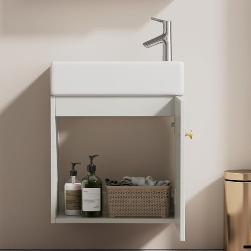 Crlnaup Badezimmermöbel Waschbecken mit Waschtischunterschrank 46 cm,Waschtischunterschrank hängend, Kleine Gästebadmöbel von Crlnaup