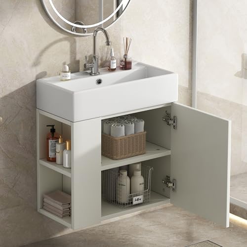 Crlnaup Badezimmermöbel Waschbecken mit Waschtischunterschrank 55 cm, Waschtischunterschrank hängend weiß, Kleine Gästebadmöbel Crlnaup Badezimmermöbel Waschbecken mit Waschtischunterschrank 55 cm, Waschtischunterschrank hängend weiß, Kleine Gästebadmöbel von Crlnaup