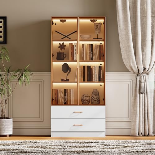Crlnaup Badezimmerschrank, mittel, mit Lichtleiste, 75 cm breit, mit 2 großen Schubladen und 2 Türen, Glastür Crlnaup Badezimmerschrank, mittel, mit Lichtleiste, 75 cm breit, mit 2 großen Schubladen und 2 Türen, Glastür von Crlnaup