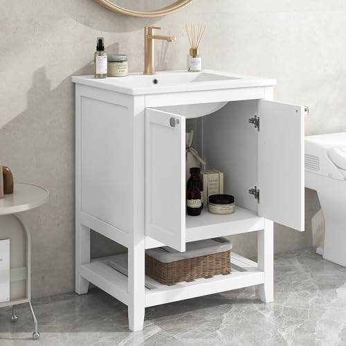 Crlnaup Badmöbel Einzel Waschtisch mit Unterschrank 60cm mit Keramik-Waschbecken,weiß von Crlnaup