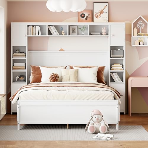 Crlnaup Bettgestell mit Stauraum 140 * 200, mit 4 Schubladen und großem Stauschrank, Doppelbett aus Massivholz mit Lattenrost, weiß Crlnaup Bettgestell mit Stauraum 140 * 200, mit 4 Schubladen und großem Stauschrank, Doppelbett aus Massivholz mit Lattenrost, weiß von Crlnaup