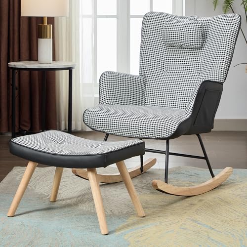 Crlnaup Chippendale Muster Schaukelstuhl mit Seitentasche Schaukelstuhl, hohe Elastizität Schaumstoffkissen mit Fußstütze und Kopfstütze, Wohnzimmer Sessel, kariert Schlafzimmer Sessel Crlnaup Chippendale Muster Schaukelstuhl mit Seitentasche Schaukelstuhl, hohe Elastizität Schaumstoffkissen mit Fußstütze und Kopfstütze, Wohnzimmer Sessel, kariert Schlafzimmer Sessel von Crlnaup