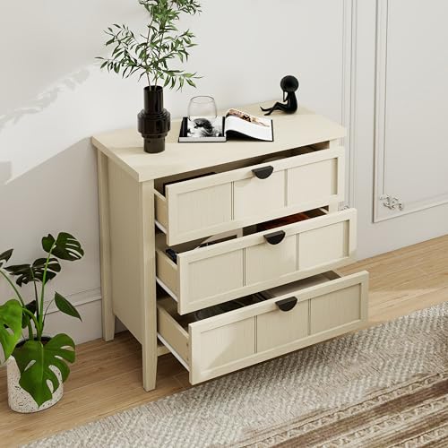 Crlnaup Dreischubladenschrank (80×40×80cm),Beistellschrank in Naturholzoptik, dreischubladiger Stauraumschrank mit Liniengravur. Geeignet für Wohnzimmer, Schlafzimmer, Arbeitszimmer und Büro. von Crlnaup