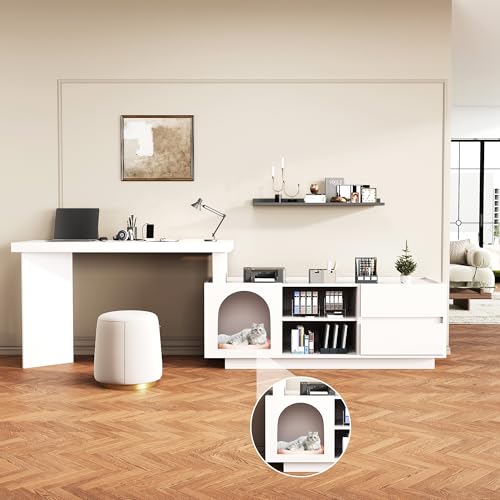 Crlnaup Eckschreibtisch mit integriertem Tierhaus - 120 x 50 cm, MDF, verdickte Platte,L-förmig oder einteilig,Flexible Montage,Eckschreibtisch für Home Office mit XL-Tierhöhle,L-förmiger Crlnaup Eckschreibtisch mit integriertem Tierhaus - 120 x 50 cm, MDF, verdickte Platte,L-förmig oder einteilig,Flexible Montage,Eckschreibtisch für Home Office mit XL-Tierhöhle,L-förmiger von Crlnaup