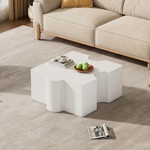 Crlnaup Einzigartiger kaltweißer Couchtisch mit Puzzlemuster (65 * 65 * 32cm), Sofatisch mit MDF-Polsterung, Wohnzimmertisch, abstrakte Kunst für Ihren Wohnraum von Crlnaup