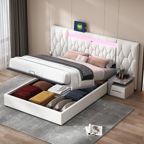 Crlnaup Elegantes Polsterbett 160x200 mit großer Rückenlehne, Samtbett mit LED und USB-Steckdose, hydraulisches Stauraumsystem, Bett Classic Beige Crlnaup Elegantes Polsterbett 160x200 mit großer Rückenlehne, Samtbett mit LED und USB-Steckdose, hydraulisches Stauraumsystem, Bett Classic Beige von Crlnaup