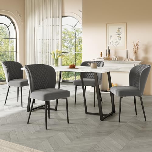 Crlnaup Essgruppe,(Set,140×80×75cm Esstisch mit 4 Stühlen), Moderner Küchentisch Set,Dunkelgrau Samt Esszimmerstühle, Polsterstuhl Design Stuhl mit Rückenlehne,MDF Tischplatte in Weißer von Crlnaup
