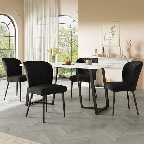 Crlnaup Essgruppe,(Set,140×80×75cm Esstisch mit 4 Stühlen), Moderner Küchentisch Set,Dunkelgrau Samt Esszimmerstühle, Polsterstuhl Design Stuhl mit Rückenlehne,MDF Tischplatte in Weißer von Crlnaup