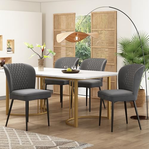Crlnaup Essgruppe,(Set,140×80×75cm Esstisch mit4Stühlen),Moderner Küchentisch Set,Dunkelgrau Samt Esszimmerstühle,Polsterstuhl Design Stuhl mit Rückenlehne,MDF Tischplatte in Weißer,Golden Tischbeine von Crlnaup
