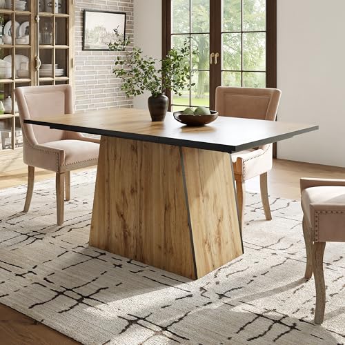 Crlnaup Esstisch-Set (5 Teile), 138.5 x 80 cm großes Esstisch- und 4-Stühle-Set, moderner Esstisch mit Holzmaserungsmuster, Küchen und Wohnzimmer, beige Samt-Esszimmerstühle mit Massivholzbeinen von Crlnaup