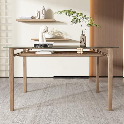 Crlnaup Esstisch mit Stauraum, 110 * 65 * 74,Tischplatte aus gehärtetem Glas, Rattan-Design, moderner, rechteckiger Esstisch, Kaffee-Freizeittisch, moderner einfacher, Beige Crlnaup Esstisch mit Stauraum, 110 * 65 * 74,Tischplatte aus gehärtetem Glas, Rattan-Design, moderner, rechteckiger Esstisch, Kaffee-Freizeittisch, moderner einfacher, Beige von Crlnaup