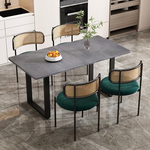 Crlnaup Esstisch und Stuhl-Set, 5er Set, 4 Samt-Esszimmerstühle & 1 rechteckiger Esstisch,Kaffee-Freizeittisch,Rattan-Freizeitstuhl,Moderne Schlichtheit, Grau + Grün+Schwarz von Crlnaup