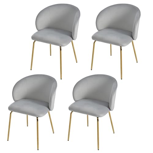 Crlnaup Esszimmerstühle 4er Set Eleganter Mit Samtbezug, Bequeme Stühle Esszimmer 4er Set Mit Armlehne Und Goldenen Metallbeinen, Stilvolle Wohnzimmer Stühle Für Modernes Esszimmer Und Küche, Grau von Crlnaup