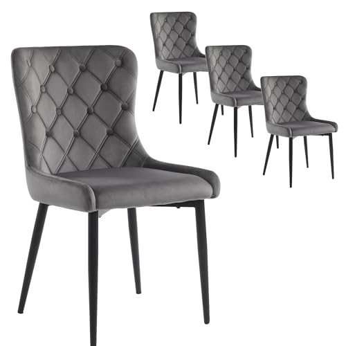 Crlnaup Esszimmerstühle mit Rückenlehne(4 st), Küchenstuhl mit Samtbezug Polsterstuhl aus Metall,Ergonomischer Stuhl,Schwarze Stuhlbeine aus Eisen,Dunkelgrau von Crlnaup