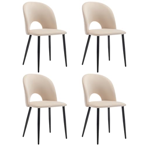 Crlnaup Esszimmerstuhl (4 St), Polsterstuhl Design Stuhl mit Rückenlehne,Sitzfläche aus Samt Gestell aus Metall,Verstellbare Füße,Diamantmuster auf der Rückseite,Beige von Crlnaup