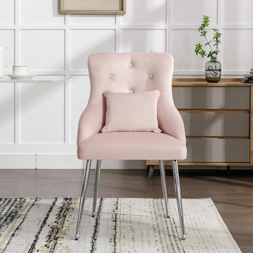 Crlnaup Esszimmerstuhl mit Knopfmuster, Gepolsterter Sessel, Stühle mit Metallbeinen, Moderner Loungesessel, Schlafzimmer-Wohnzimmerstuhl mit Lendenkissen, Rosa Crlnaup Esszimmerstuhl mit Knopfmuster, Gepolsterter Sessel, Stühle mit Metallbeinen, Moderner Loungesessel, Schlafzimmer-Wohnzimmerstuhl mit Lendenkissen, Rosa von Crlnaup