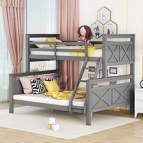 Crlnaup Etagenbett mit Leiter und Sicherheitsgeländer, umbaubar in 2 getrennte Betten, Holzbett für Kinder, Jugendliche und Erwachsene, 90(140) x200cm, grau(ETA 7.13) von Crlnaup