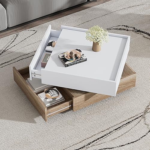 Crlnaup Funktionscouchtisch Wohnzimmertisch, um 360° drehbare, drehbare Tischplatte mit 2 Etagen und Aufbewahrungsschrank, Beistelltisch mit Walnussrahmen für das Wohnzimmer, Weiß,60 * 60 * 38cm Crlnaup Funktionscouchtisch Wohnzimmertisch, um 360° drehbare, drehbare Tischplatte mit 2 Etagen und Aufbewahrungsschrank, Beistelltisch mit Walnussrahmen für das Wohnzimmer, Weiß,60 * 60 * 38cm von Crlnaup
