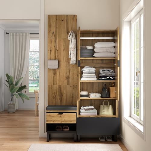 Crlnaup Garderobenset mit Schuhbank und Kissen, Hängezubehör an der Vorderseite, Schubladen und verstellbaren Einlegeböden Crlnaup Garderobenset mit Schuhbank und Kissen, Hängezubehör an der Vorderseite, Schubladen und verstellbaren Einlegeböden von Crlnaup