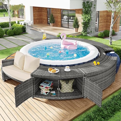 Crlnaup Garten-Lounge-Set mit runder Couch, Gartenmöbel-Set, Lounge-Set, für Whirlpool und Pool, mit verstellbaren Füßen, inklusive Kissen, Möbel für Terrasse, Garten oder Poolbereich von Crlnaup