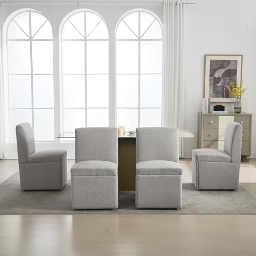 Crlnaup Gepolsterte Esszimmerstühle 2er Set Drehbare Esszimmerstühle Küchenstühle Rollen & Lagerung Bequemer Moderner Rollsessel Weiß für Wohnzimmer Armloser Stuhl aus Stoff (Light Grey Leinen) Crlnaup Gepolsterte Esszimmerstühle 2er Set Drehbare Esszimmerstühle Küchenstühle Rollen & Lagerung Bequemer Moderner Rollsessel Weiß für Wohnzimmer Armloser Stuhl aus Stoff (Light Grey Leinen) von Crlnaup