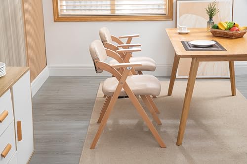 Crlnaup HOMEFUN Folding Chairs with Armrest, Wooden Stackable Foldable Dining Chair with Padded Seats Set of 2 Extra for Guests Kitchen Office Wedding Party, Khaki von Crlnaup