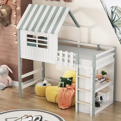 Crlnaup Kinderbett 90x200 cm hoch und niedrig Bett für Jungen und Mädchen Heimbett Dachform mit Sicherheitsleiter mit Ablagefach Multifunktionsbett Massivholzbett mit Lattenrost Grün Crlnaup Kinderbett 90x200 cm hoch und niedrig Bett für Jungen und Mädchen Heimbett Dachform mit Sicherheitsleiter mit Ablagefach Multifunktionsbett Massivholzbett mit Lattenrost Grün von Crlnaup