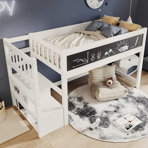 Crlnaup Kinderbett Hochbett mit Whiteboard&Tafel,Speicherung und Rausfallschutz 90 x 200 cm, Weiss Hochbett für Kinder– Lattenrost- Weiß Crlnaup Kinderbett Hochbett mit Whiteboard&Tafel,Speicherung und Rausfallschutz 90 x 200 cm, Weiss Hochbett für Kinder– Lattenrost- Weiß von Crlnaup