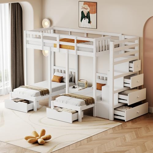 Crlnaup Kinderbett aus Massivholz 90 * 200 cm, Etagenbett mit Stauraumschubladen und Sicherheitsleiter, Sicherheitsgitterausführung, mit Nachttisch, Weiß Crlnaup Kinderbett aus Massivholz 90 * 200 cm, Etagenbett mit Stauraumschubladen und Sicherheitsleiter, Sicherheitsgitterausführung, mit Nachttisch, Weiß von Crlnaup