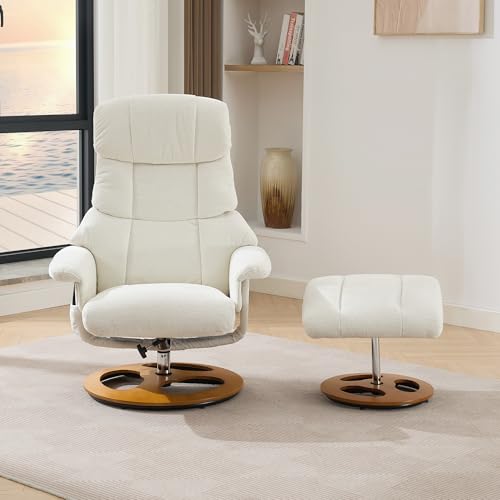 Crlnaup Komfortabler Relaxsessel mit Massage und Wärmefunktion, Liegefunktion & Hocker, 360° drehbar, Chenille-Stoff Weiß von Crlnaup