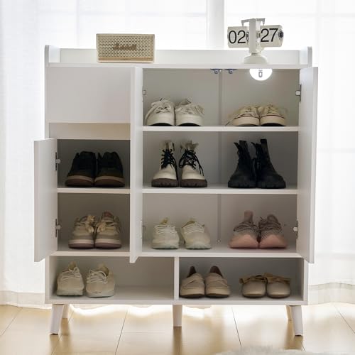 Crlnaup Kommode/Sideboard/Schuhschrank mit verstellbaren Einlegeböden – Minimalistischer Home Organizer mit Massivholzbeinen – Maße: H99 cm x B90 cm x T35 cm von Crlnaup