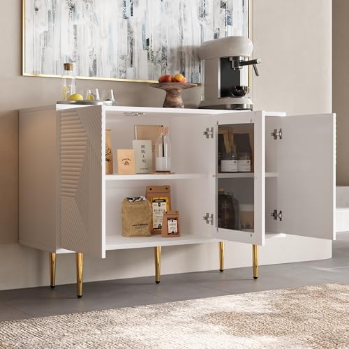 Crlnaup Kommode mit 3 Türen, mit Metalfüßen und Glastüren, Weiß, Maße: 120 x 38 x 79.5 cm von Crlnaup