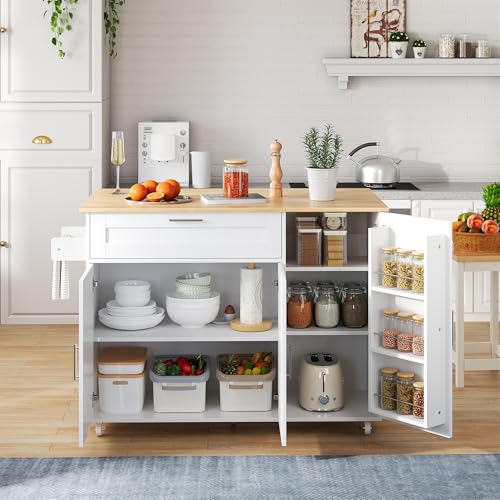 Crlnaup L132.5*B44(70)*H90cm großer mobiler Küchentisch, Arbeitsplatte klappbar, Eiche Maserung, multifunktionaler Schrank, Gewürzregal, Handtuchhalter, 5 Rollen, geeignet für Küche/Essen/Haus von Crlnaup