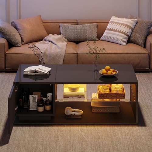 Crlnaup LED Couchtisch, Hochglanz Couchtisch, Wohnzimmertischmit Beleuchtungund LED-Lichtleiste, Kaffeetisch mit Stauraum,105x50x36cm Crlnaup LED Couchtisch, Hochglanz Couchtisch, Wohnzimmertischmit Beleuchtungund LED-Lichtleiste, Kaffeetisch mit Stauraum,105x50x36cm von Crlnaup
