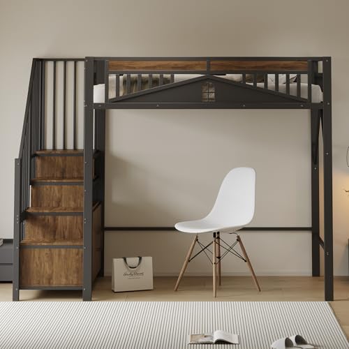 Crlnaup Metall-Hochbett 90 x 200 cm, Einzigartiges Sicherheitsgehäuse mit Fenster, Sicherheitsleiter mit Spind, Schwarz von Crlnaup