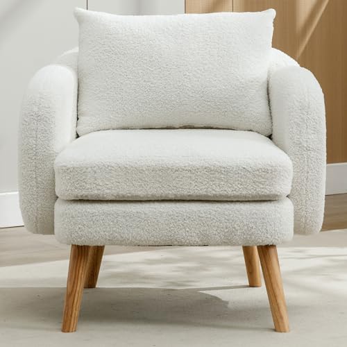Crlnaup Moderner, Schlichter Teddy-Samt-Sessel mit Kissen, extra Dicker Kissen-Sessel, einzelner Sofa, gepolsterter, Freizeit-Stuhl, Massivholz-Beinstuhl von Crlnaup