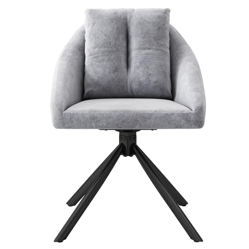Crlnaup Moderner Grauer Samtstuhl, stilvoller und bequemer drehbarer Esszimmerstuhl, atmungsaktiver Samtstoff, ergonomisches Design, eleganter Grauer Drehstuhl von Crlnaup