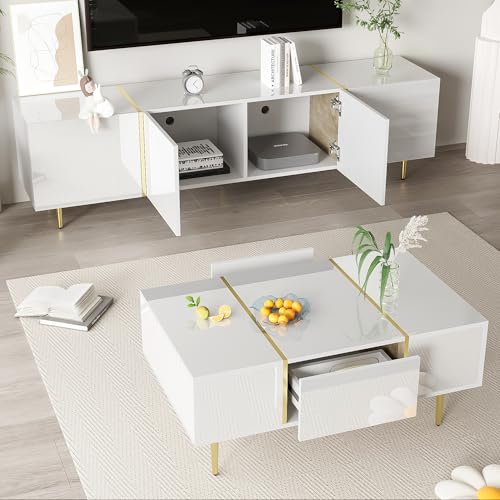 Crlnaup Moderner Hochglanz-Weiß TV-Schrank und Couchtisch Set Crlnaup Moderner Hochglanz-Weiß TV-Schrank und Couchtisch Set von Crlnaup