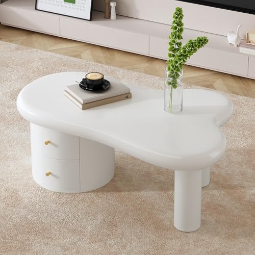 Crlnaup Moderner Weißer Couchtisch mit Unregelmäßiger Form – 2 Schubladen, Platzsparend, Stilvoll, Stabil – Perfekt für Wohnzimmer & Mehrzwecknutzung Crlnaup Moderner Weißer Couchtisch mit Unregelmäßiger Form – 2 Schubladen, Platzsparend, Stilvoll, Stabil – Perfekt für Wohnzimmer & Mehrzwecknutzung von Crlnaup