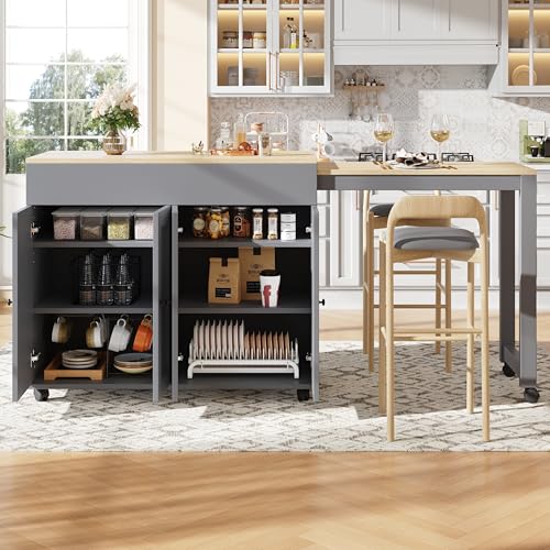 Crlnaup Moderner ausziehbarer Bartisch(118-180×50×94cm),Ausziehbarer Esstisch mit Stauraum, mit sechs AblageflächenStehtisch Bistrotisch, für Esszimmer,Verwendung als Wohnzimmertrennwand, Grau von Crlnaup