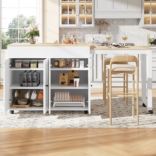 Crlnaup Moderner ausziehbarer Bartisch(118-180×50×94cm),Ausziehbarer Esstisch mit Stauraum, mit sechs AblageflächenStehtisch Bistrotisch, für Esszimmer,Verwendung als Wohnzimmertrennwand,Weiß von Crlnaup